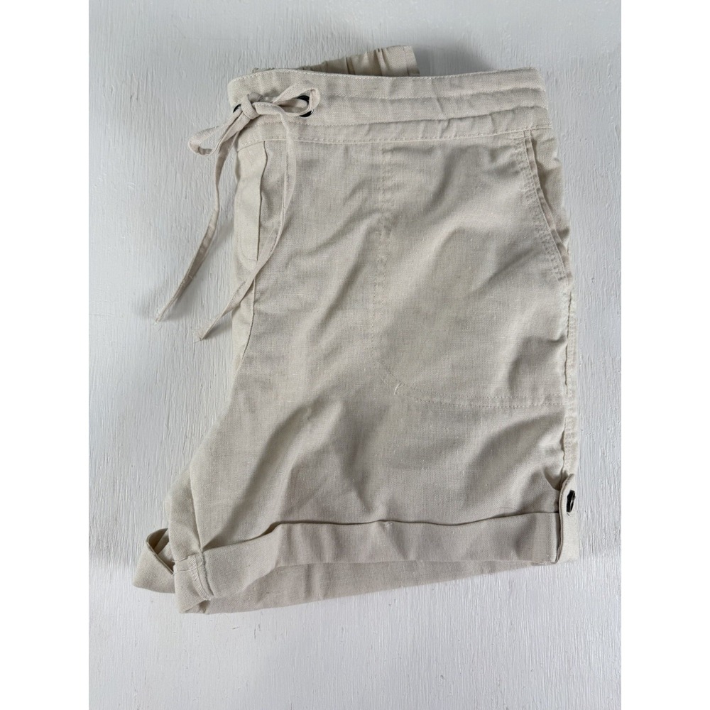 Per Se Shorts Ivory Tan‎ Linen Blend Women's Size Small Tie Elastic Coastal - Picture 9 of 13